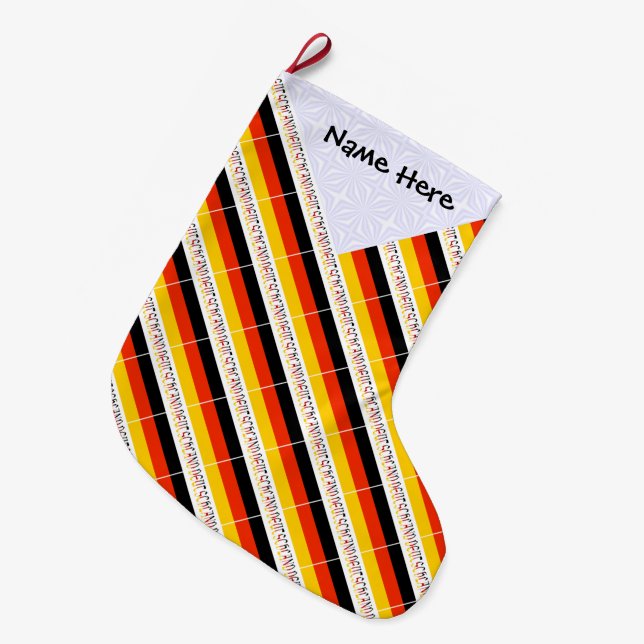 Deutschland German Flag Black Personalization  Large Christmas Stocking (Front (Hanging))