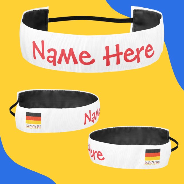 Deutschland German Flag Red Personalized  Athletic Headband (Personalized athletic headband with a German flag at each end and the word DEUTSCHLAND below.)