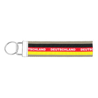 Deutschland in German Flag Colors Stripes Wrist Keychain