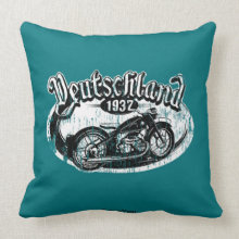 Deutschland pillow with motorcycle 1930's design throwpillow