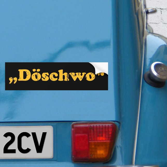Deux Chevaux 2CV Döschwo Typography Bumper Sticker (2CV Döschwo Bumper Sticker in Black with a Yellow Typography)