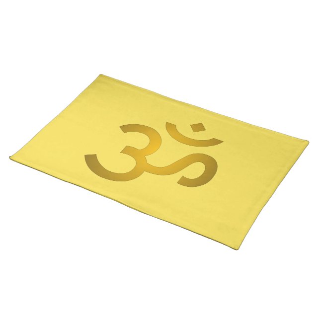 Devanagari Om - Canary Cloth Placemat (On Table)