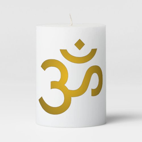 Devanagari om _ White Pillar Candle