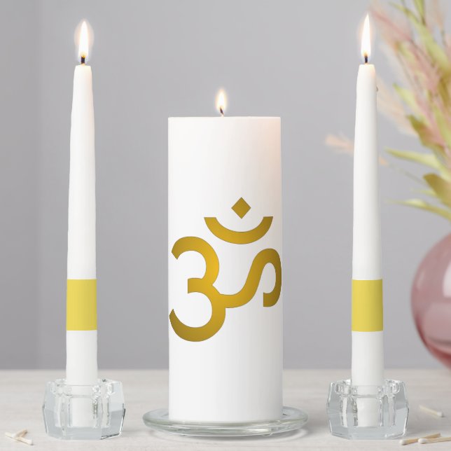 Devanagari om - White Unity Candle Set (In Situ)