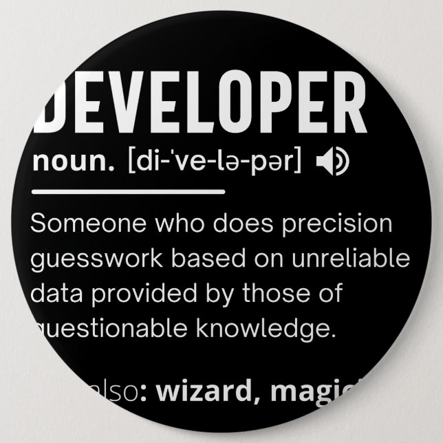 Developer Dictionary Definition Funny developers Button (Front)