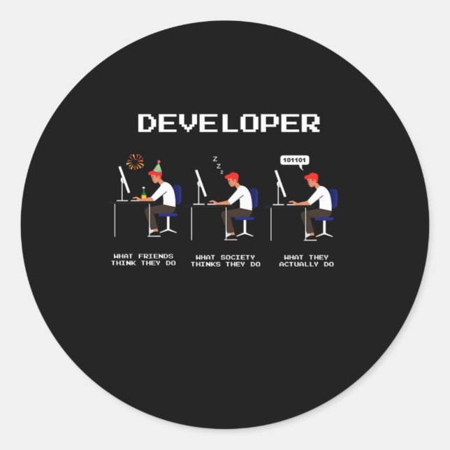 Developer Programmer Coder Computer Nerd Geek gift Classic Round Sticker (Front)