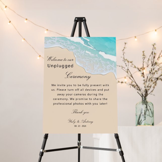 Device Free Turquoise Wave Unplugged Wedding Sign (In Situ (Stand))
