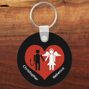 Devil and Angel in Love His and Her Name Keychain