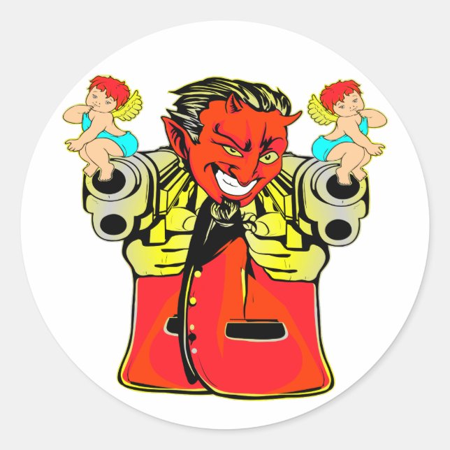 Devil, Angel & Guns Tattoo Classic Round Sticker (Front)