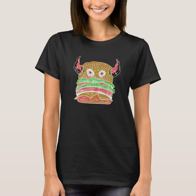 Devil Burger Crazy Eyes Hamburger Cheesburger Deli T-Shirt (Front)