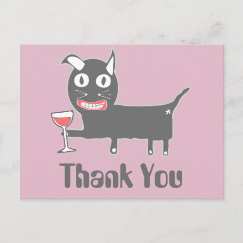 Devil Cat with Wine Thank You Postcard