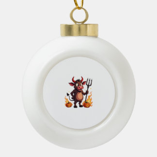 Devil Cow Mischief Ceramic Ball Christmas Ornament
