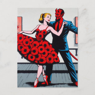 Devil Dances With a Woman in a Red Floral Dress Postcard