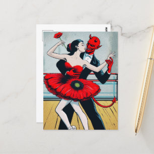 Devil Dances With a Woman in a Red Poppy Dress Postcard