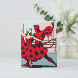 Devil Dances With a Woman in a Red Poppy Dress Postcard