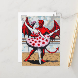Devil Dances With ballerina in a Poppy Dress Postcard