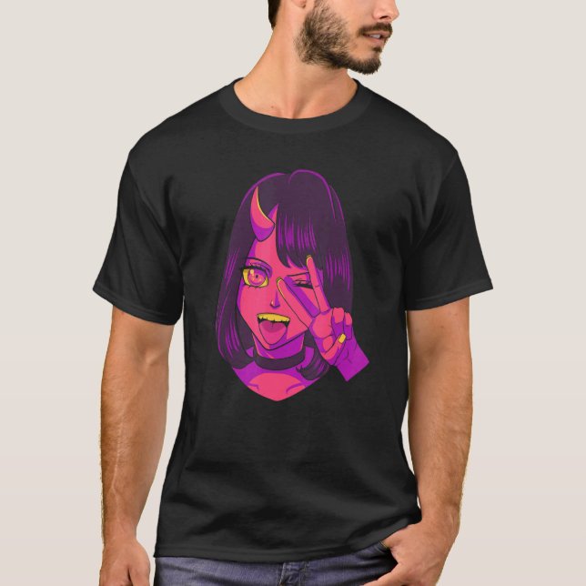 Devil Demon Girl Acid Pixie Aesthetic Satanic Goth T-Shirt (Front)