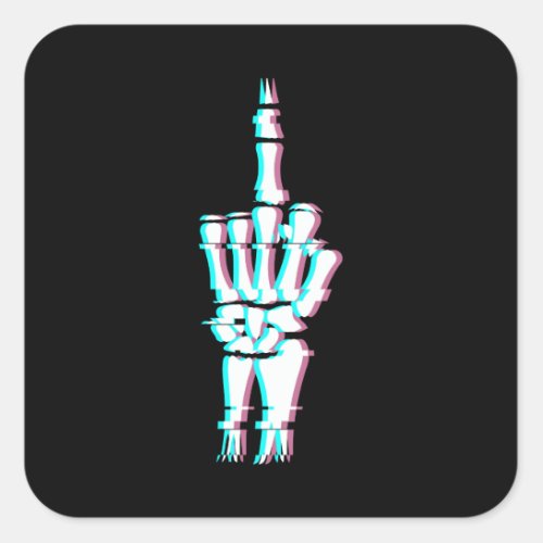 Devil Finger Skull Hand Glitch Effect Square Sticker