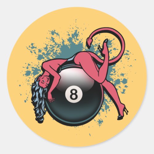 Devil Girl 8_Ball Classic Round Sticker