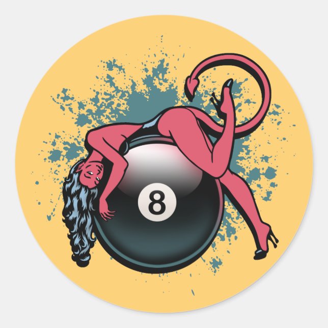 Devil Girl 8-Ball Classic Round Sticker (Front)