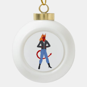 devil girl ceramic ball christmas ornament