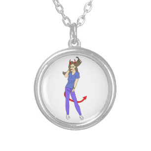 devil girl silver plated necklace