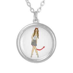 devil girl silver plated necklace