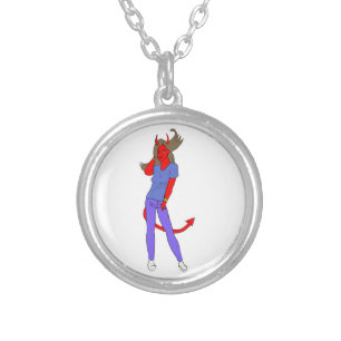 devil girl silver plated necklace