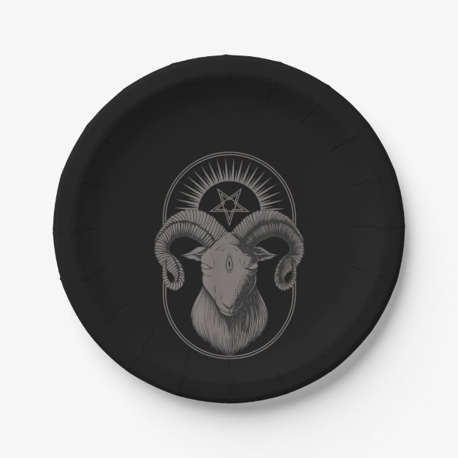 Devil Goat Pentagram Baphomet Satan Occult Satan Paper Plates (Front)