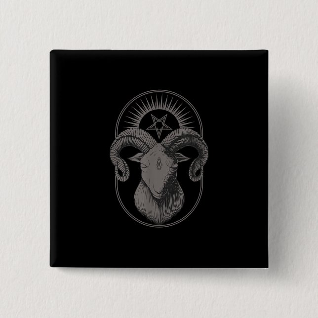 Devil Goat Pentagram Baphomet Satan Occult Satanic Button (Front)