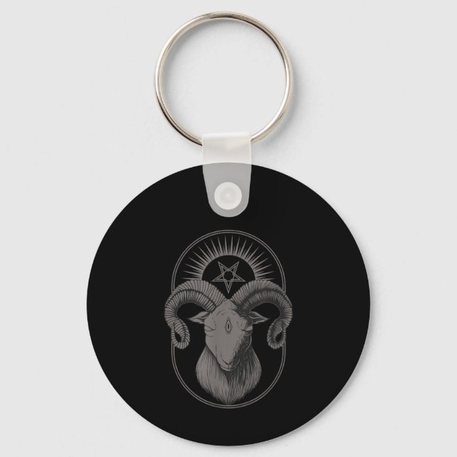 Devil Goat Pentagram Baphomet Satan Occult Satanic Keychain (Front)