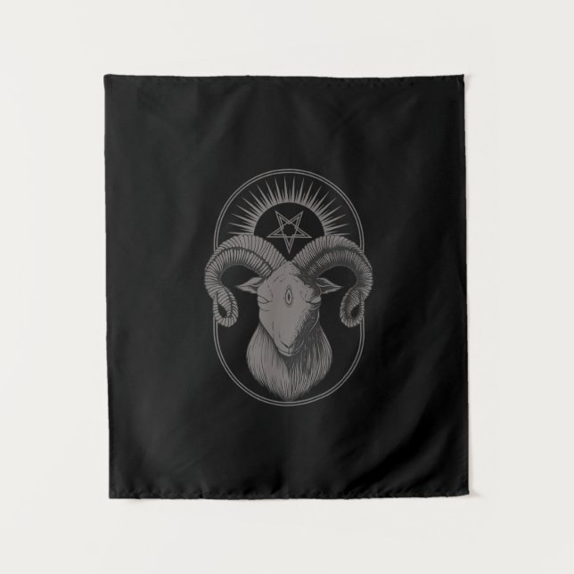 Devil Goat Pentagram Baphomet Satan Occult Satanic Tapestry (Front)