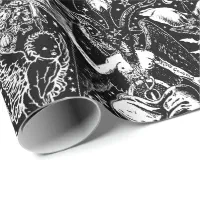 Gothic Aesthetic Matte Black & Grey Striped Wrapping Paper Sheets
