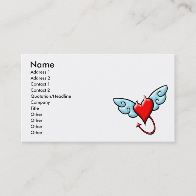Devil Heart with Wings (Naughty) Business Card (Front)