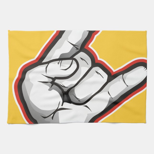 Devil Horns Hand Gesture Kitchen Towel (Horizontal)
