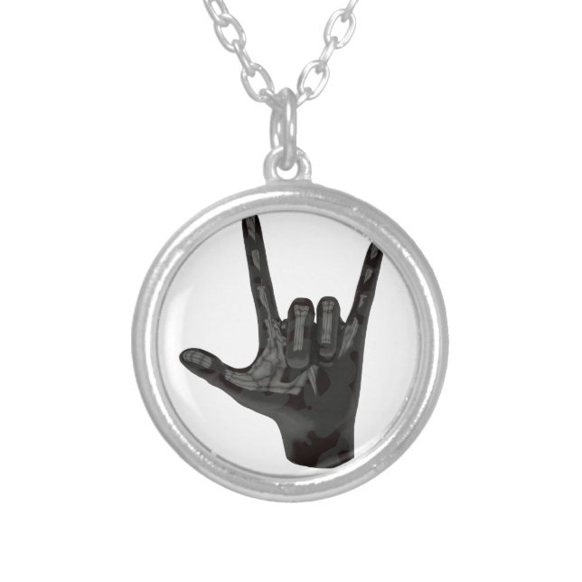 devil horns hand silver plated necklace (Front)