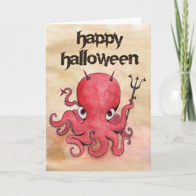 Devil Octopus Halloween Card (Front)