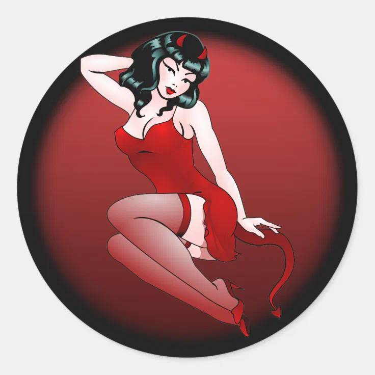 Premedication Conceit Metal line Devil Pinup Stickers Halloween Pinup Girl Sticker | Zazzle