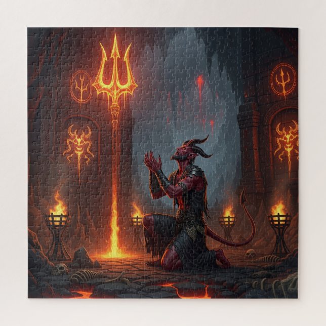Devil Praying with Trident Jigsaw Puzzle (Vertical)