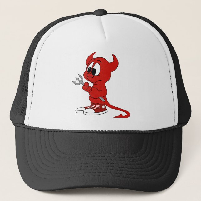 Devil Red Demon Cartoon Satan Evil Hell Heat Trucker Hat (Front)