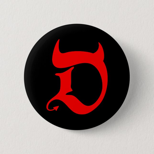 Devil (red print / black) pinback button (Front)