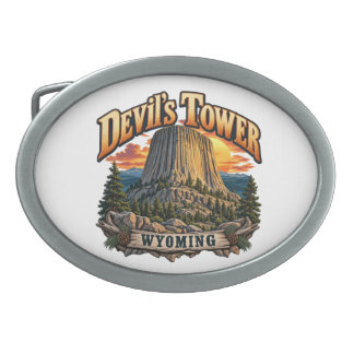 Devil’s Tower Wyoming Vintage Sunset Graphic Belt Buckle