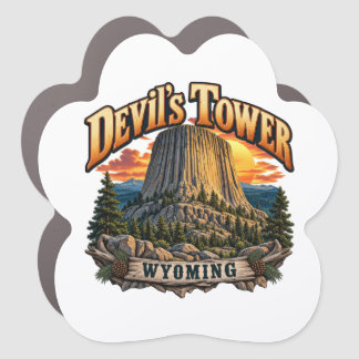 Devil’s Tower Wyoming Vintage Sunset Graphic Car Magnet