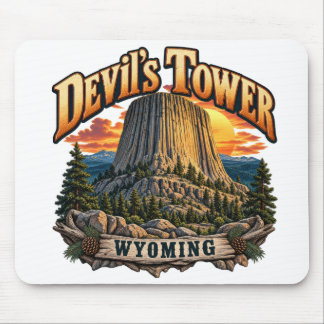 Devil’s Tower Wyoming Vintage Sunset Graphic Mouse Pad