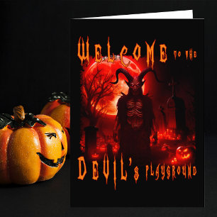Devil Satan on night cemetery with blood red moon Thank You Card