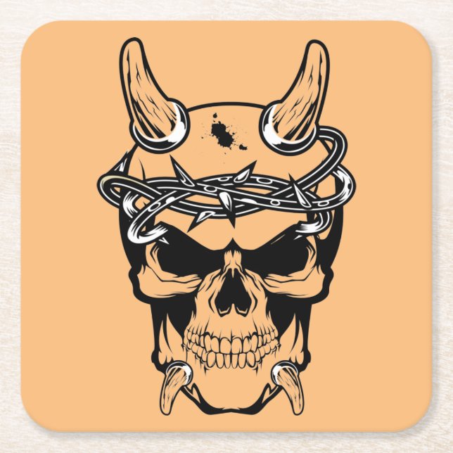 Devil Skull Square Paper Coaster (Front)