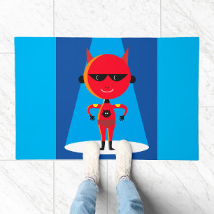 Devil Superhero Character Bold Red and Blue Doormat