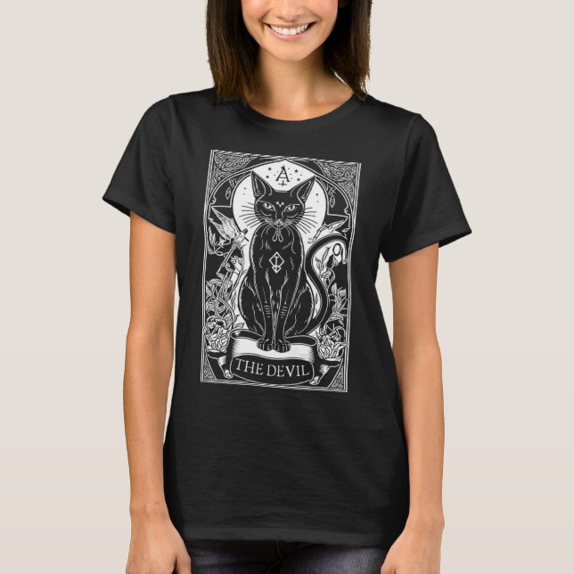Devil Tarot Card Cat Tarot Card T-Shirt (Front)
