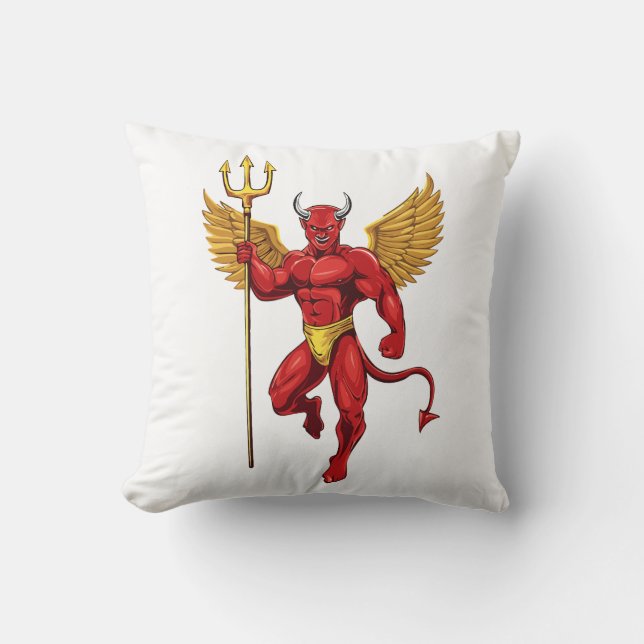 Devil with trident throw pillow (Front)