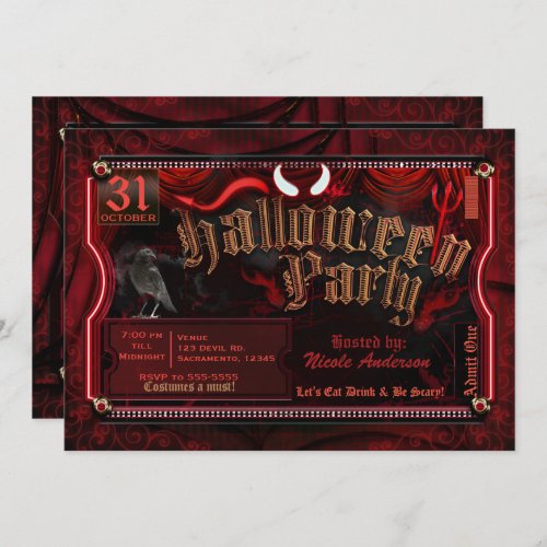 Devilish Halloween Costume Party Admit One Party Invitation